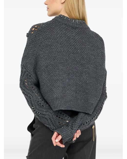 Liu Jo Gray Verzierter Pullover in Lochstrick