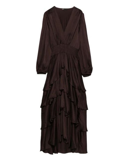 Maje Black V-Neck Ruffled Mini Dress