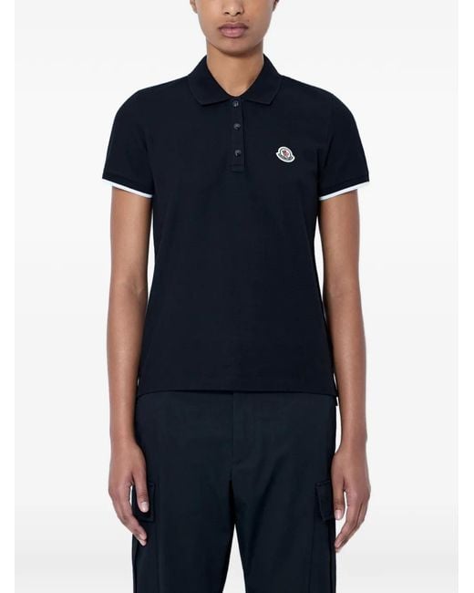 Moncler Blue Logo-Patch Piqué Polo Shirt