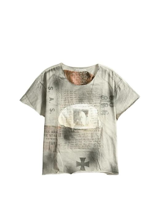 SAITOS Gray Patchwork-Print Distressed T-Shirt