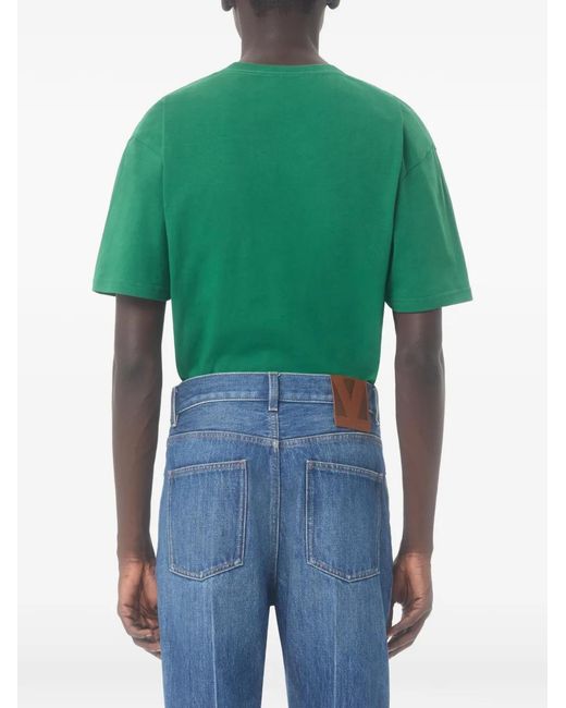 Valentino Garavani Green Cotton T-Shirt With Le Chat De La Maison Print for men