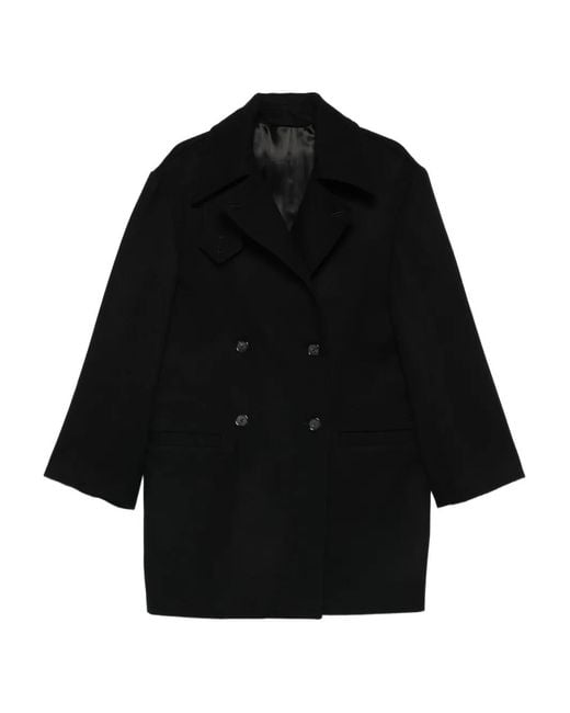 Totême Black Broad Double-Breasted Peacoat