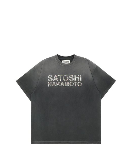 Satoshi Nakamoto Black Pearl-Studded Logo T-Shirt for men