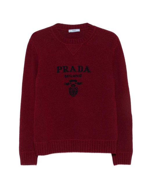 Prada Red Logo-Intarsia Sweater
