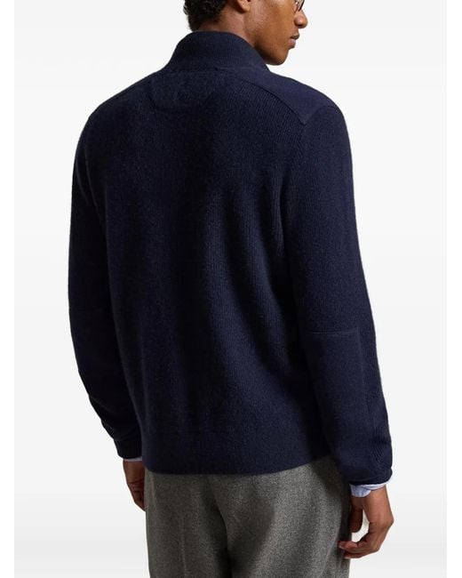 Ralph Lauren Blue Rib-Knit Mock-Neck Cardigan for men