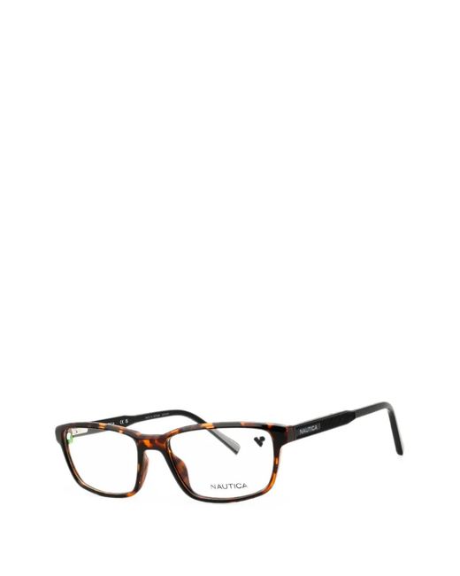 Nautica Brown Tortoiseshell-Effect Rectangle-Frame Glasses for men