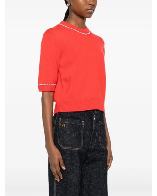 Allude Red Ribbed-Hem T-Shirt