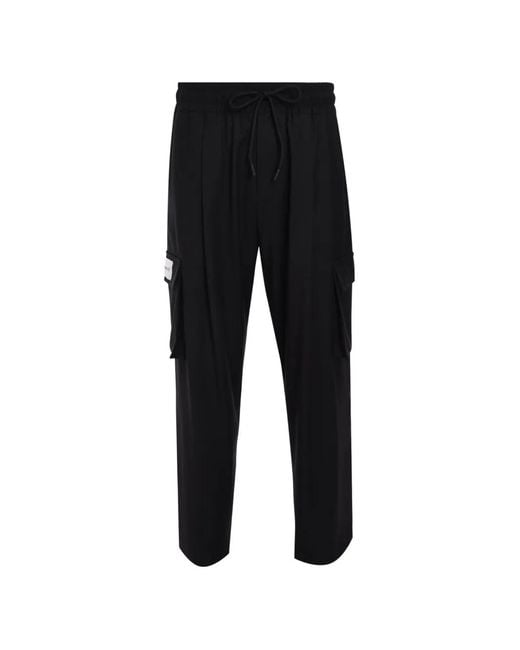 hinnominate Black Drawstring-Fastening Cargo Trousers for men
