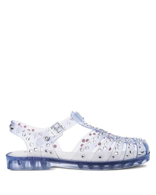 Melissa White Crystal-embellished Jelly Sandals