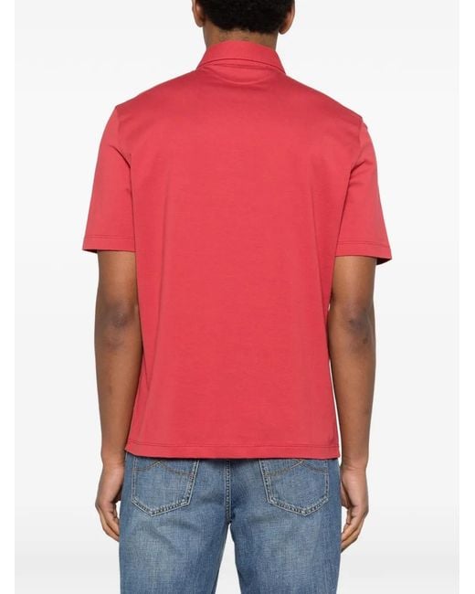 Brunello Cucinelli Red Buttoned Polo Shirt for men