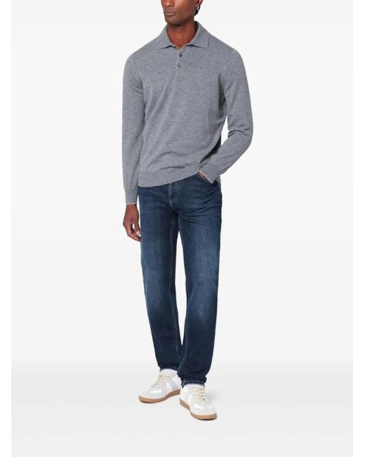 Brunello Cucinelli Gray Long-Sleeve Polo Shirt for men
