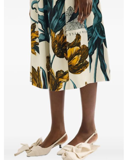 Erdem Natural Floral-Print Midi Skirt