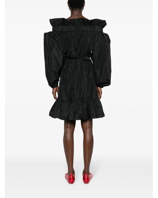 Patou Black Ruffled Cold-shoulder Mini Dress - Women's - Polyester