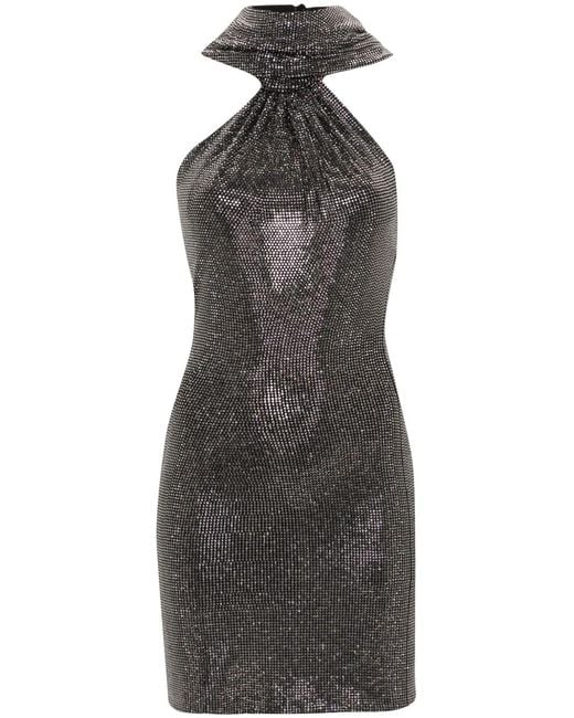 GIUSEPPE DI MORABITO Black Rhinestone-Embellished Hooded Mini Dress