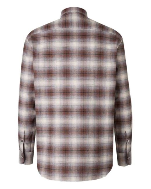 Brioni Brown Check-Pattern Cotton Shirt for men