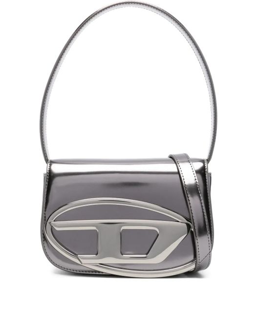 DIESEL Gray Metallic-Plaque Top-Handle Handbag