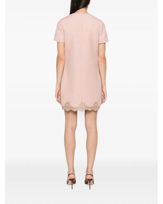 Valentino Garavani Pink Lace-Trim Shift Mini Dress
