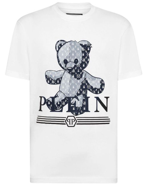 Philipp Plein White Teddy Bear Cotton T-shirt for men