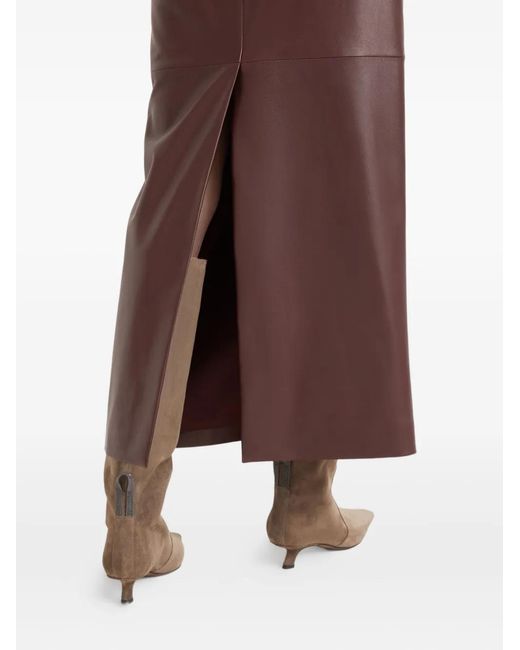 Brunello Cucinelli Purple Nappa Leather Column Maxi Skirt