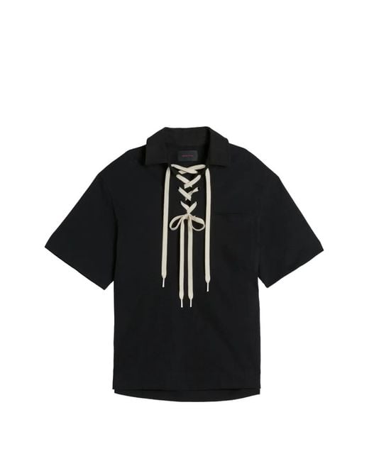 Simone Rocha Black Lace-Up Rugby Polo Shirt for men