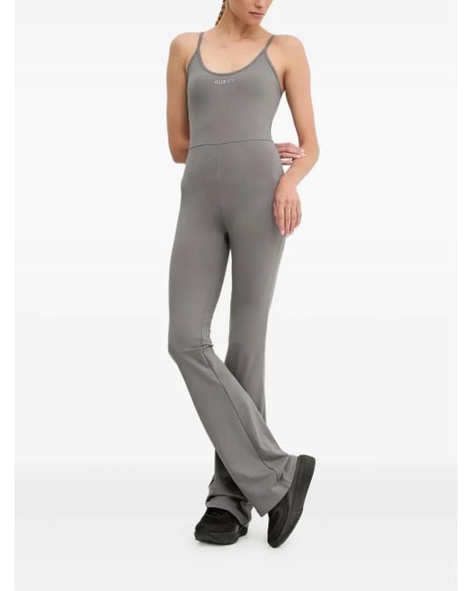 Guess Gray Logo-Embellished Jumpsuit