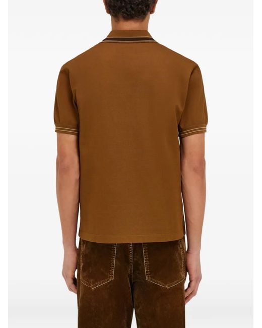 Ferragamo Brown Striped-Trim Cotton Polo Shirt for men