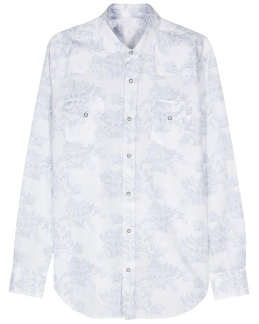 Eleventy White Floral-print Shirt for men