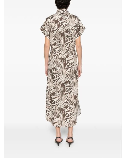 Panicale White Patterned Collared Midi Dress