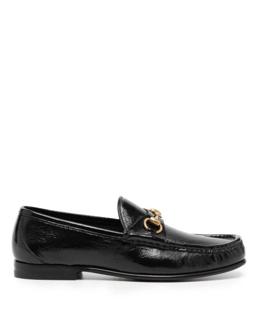 Gucci Black Horsebit Detail Leather Loafers for men