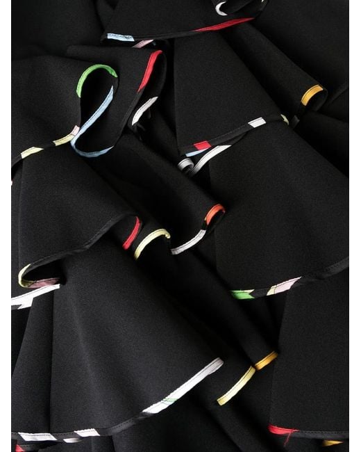 Emilio Pucci Black Marmo-Print Ruffled Trousers