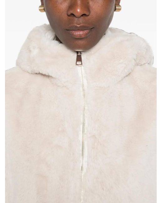 SERGIO MORETTI FIRENZE White Hooded Short-Sleeve Faux-Fur Jacket