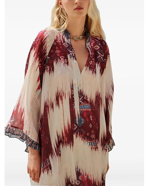 Devotion Pink Freesia Patterned V-Neck Dress