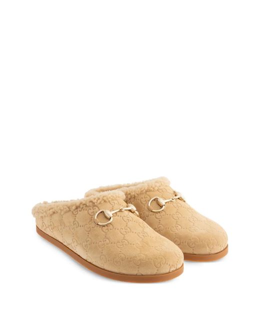 Gucci Natural New Sol Suede Mules