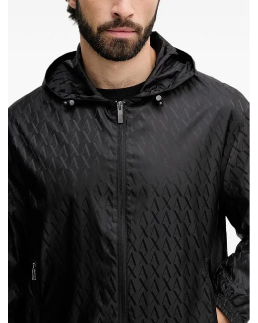 ARMANI EXCHANGE Black Logo-Monogram Hooded Lightweight Jacket for men