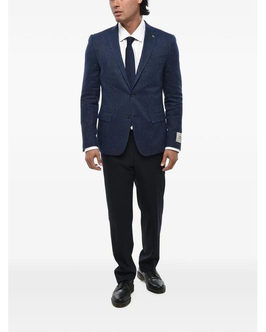 Corneliani Blue Single-Breasted Flap-Pocket Jacket for men