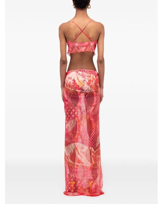 Donde Esteban Pink Toronja Mesh Maxi Skirt