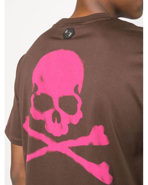 T-shirt con stampa Skull di Philipp Plein in Brown da Uomo