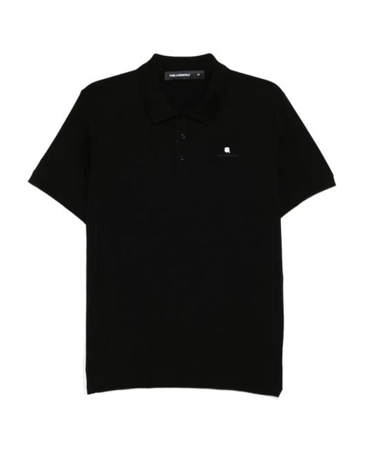 Karl Lagerfeld Black Logo-Embossed Polo Shirt for men