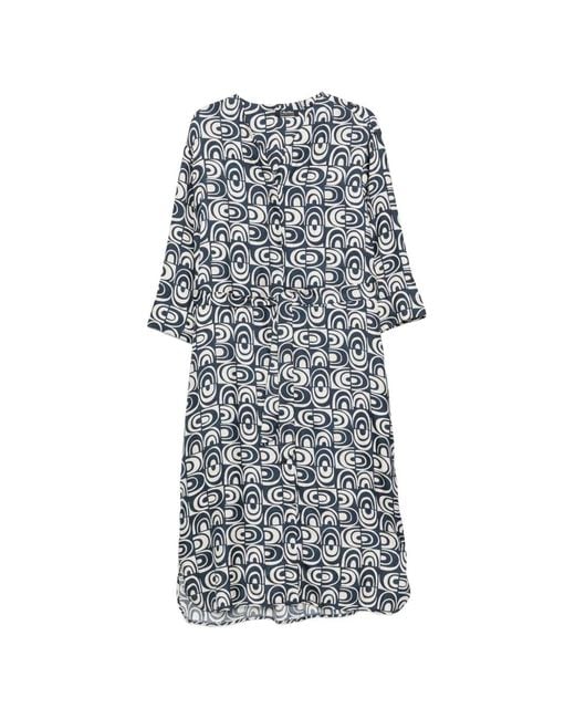 Max Mara Gray Robe Mi-Longue Helmut Ceinturée À Imprimé Géométrique