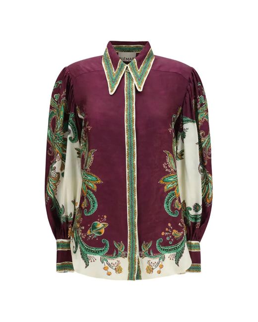 ALÉMAIS Purple Ruthie Balloon-Sleeve Silk-Blend Shirt