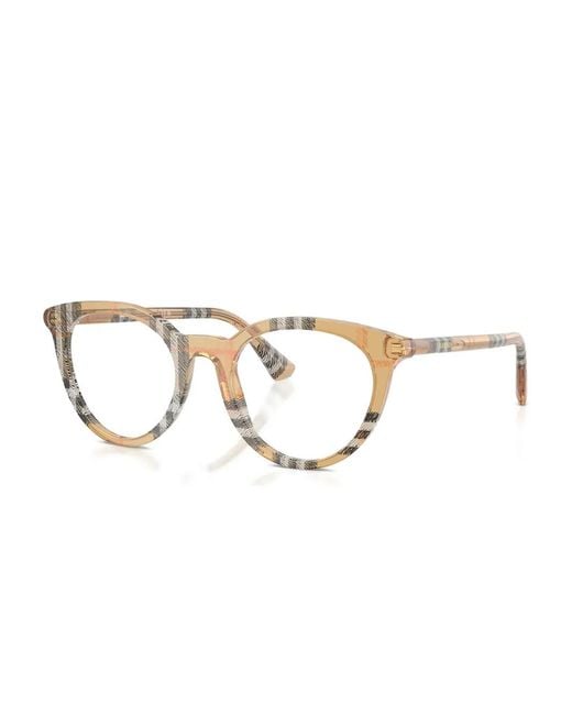 Burberry Natural Checked-Pattern Round Glasses