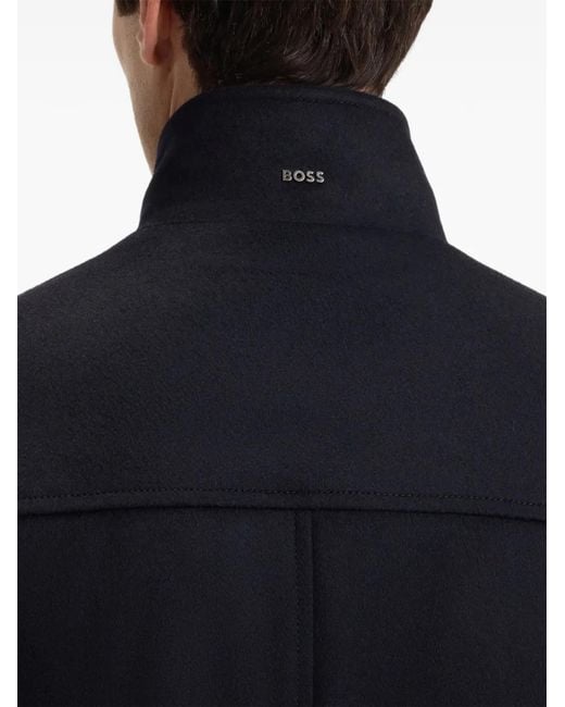 Boss Blue High-Neck Single-Breasted Coat for men