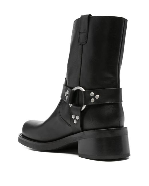 P.A.R.O.S.H. Black Buckle-Strap Leather Boots
