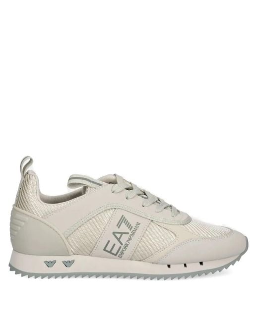 EA7 White Logo-Plaque Textured Sneakers