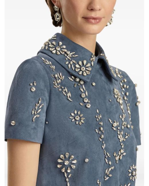 Vestido con cuello bordado Oscar de la Renta de color Blue