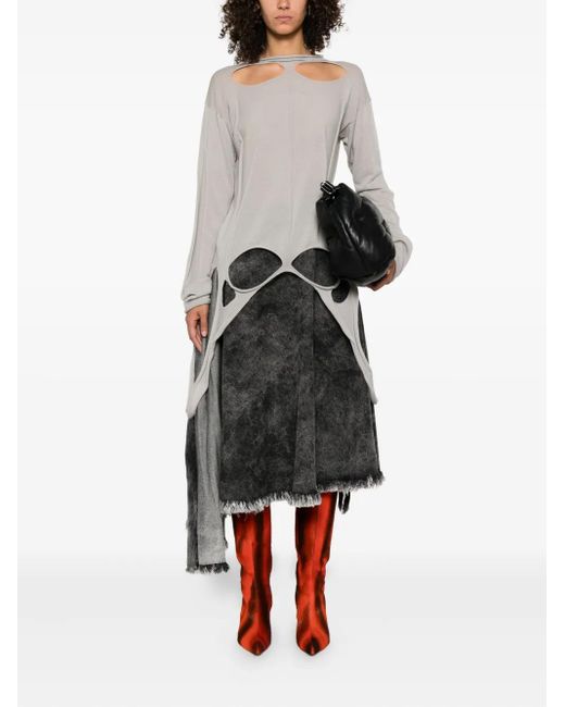 Rick Owens White Slashed Back-Detail Sweater