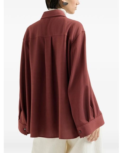 Brunello Cucinelli Red Virgin-Wool Fluid Twill Cropped Shirt