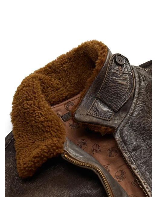 RRL Brown Shearling-Collar Leather Jacket for men