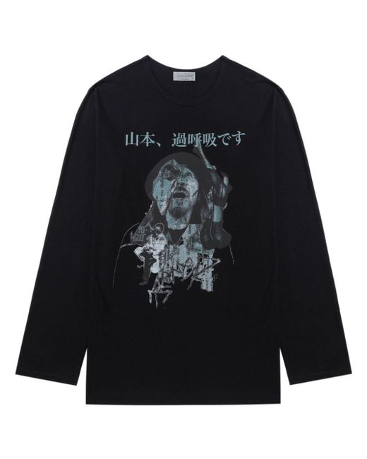 Yohji Yamamoto Black Graphic-print Cotton Sweatshirt for men