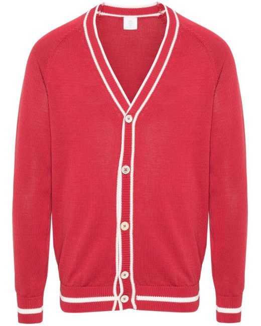 Eleventy Red Contrasting-trim Cotton Cardigan for men